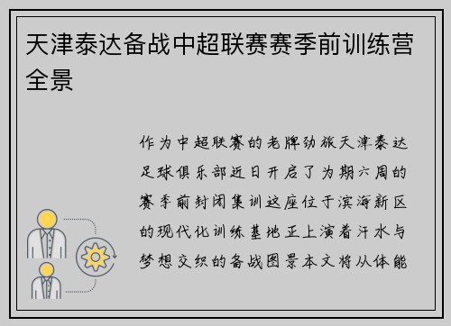 天津泰达备战中超联赛赛季前训练营全景
